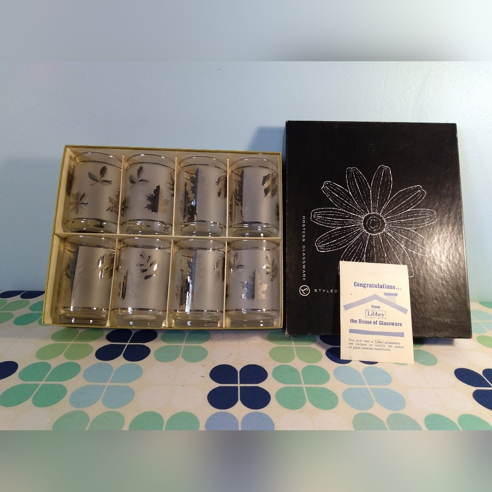 Libbey 1960s Silver Foliage 12oz set of 8 Glasses